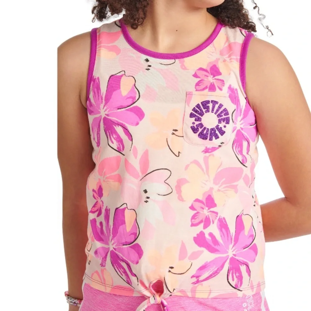 Justice Girls Pink Floral Tank Top